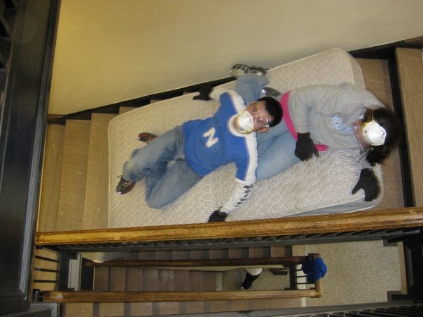Riding mattresses down the stairs