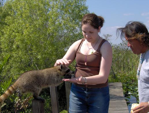 Me feeding a raccoon