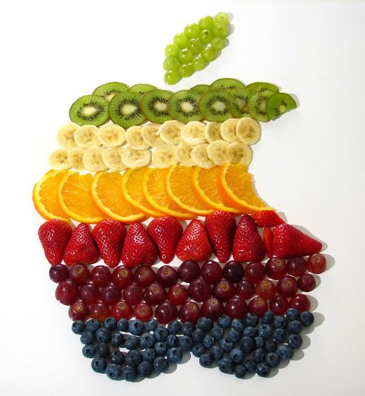Apple Logo made out of fruit.