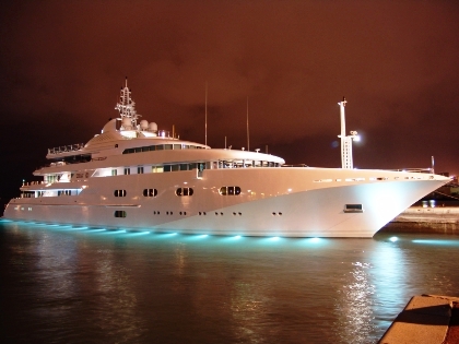 This is a mega Yacht at night