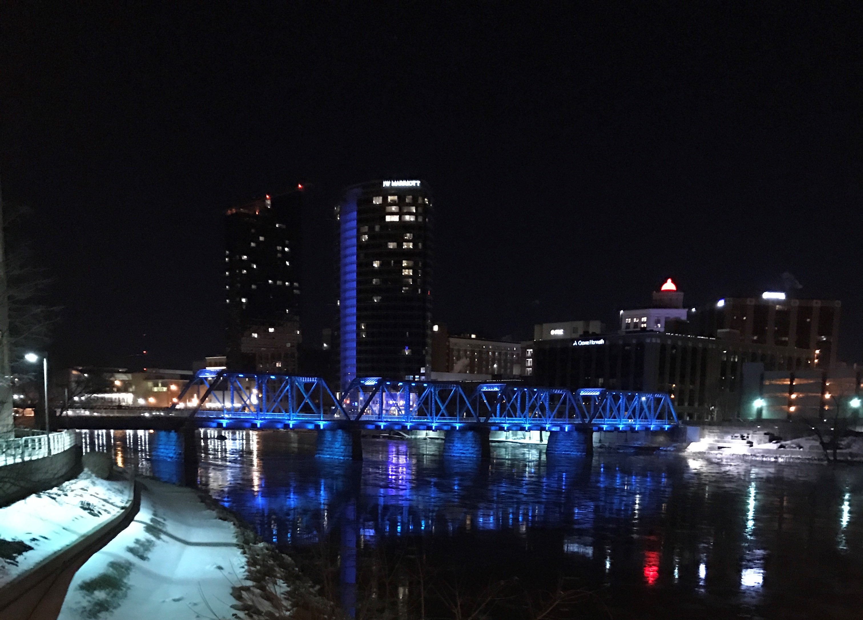 The Blue Bridge lit up at night!