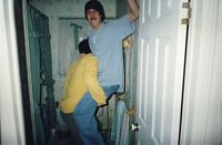 Andy and Marty in the bathroom