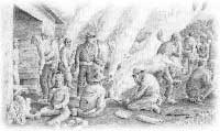 Cooking Rice at Camp O Donnell -- Drawing Courtesy of Ben Steele